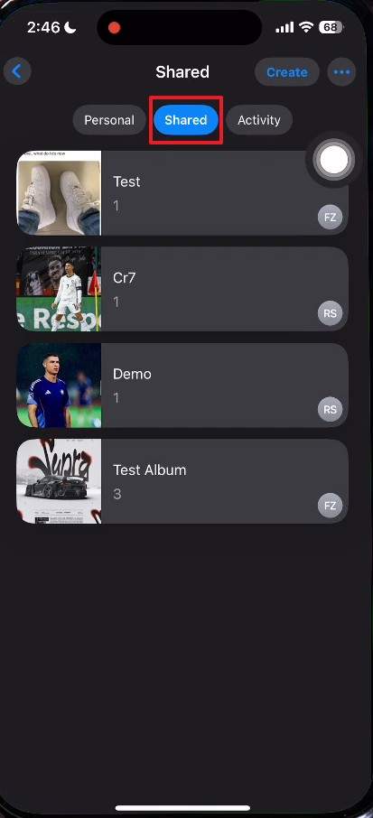 check shared album on iphone