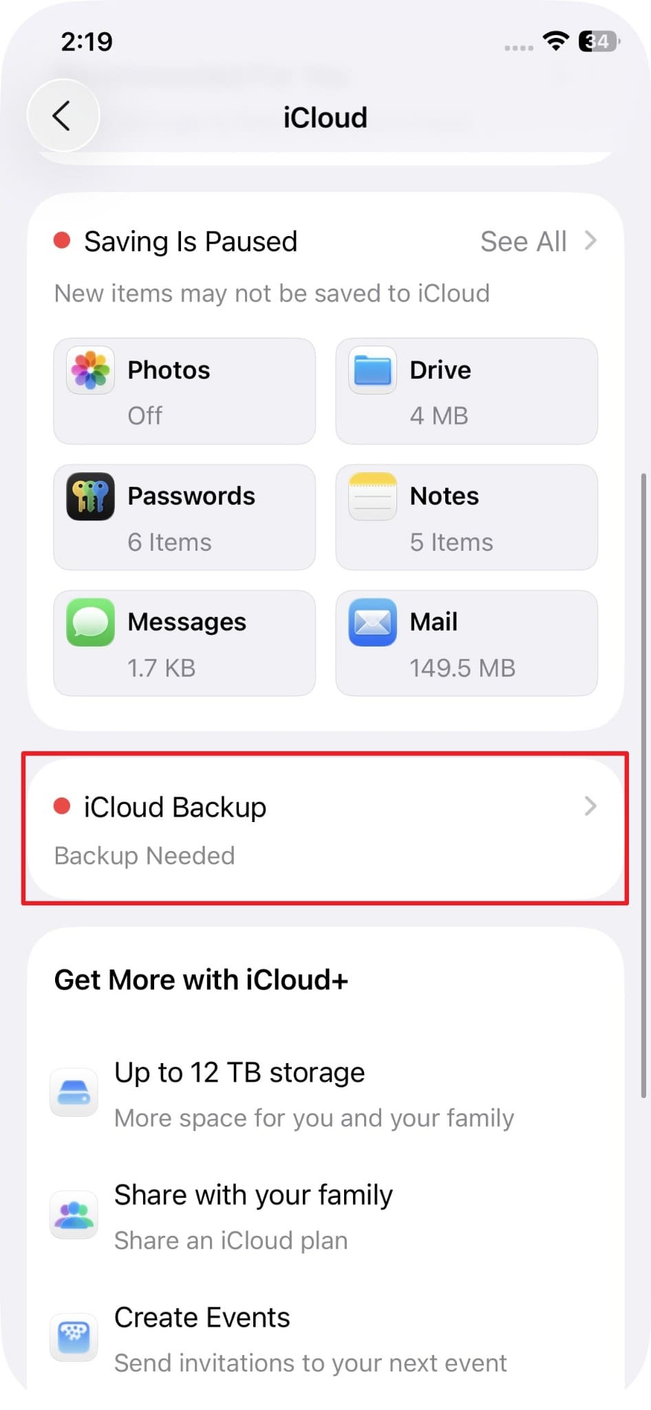 choose icloud backup