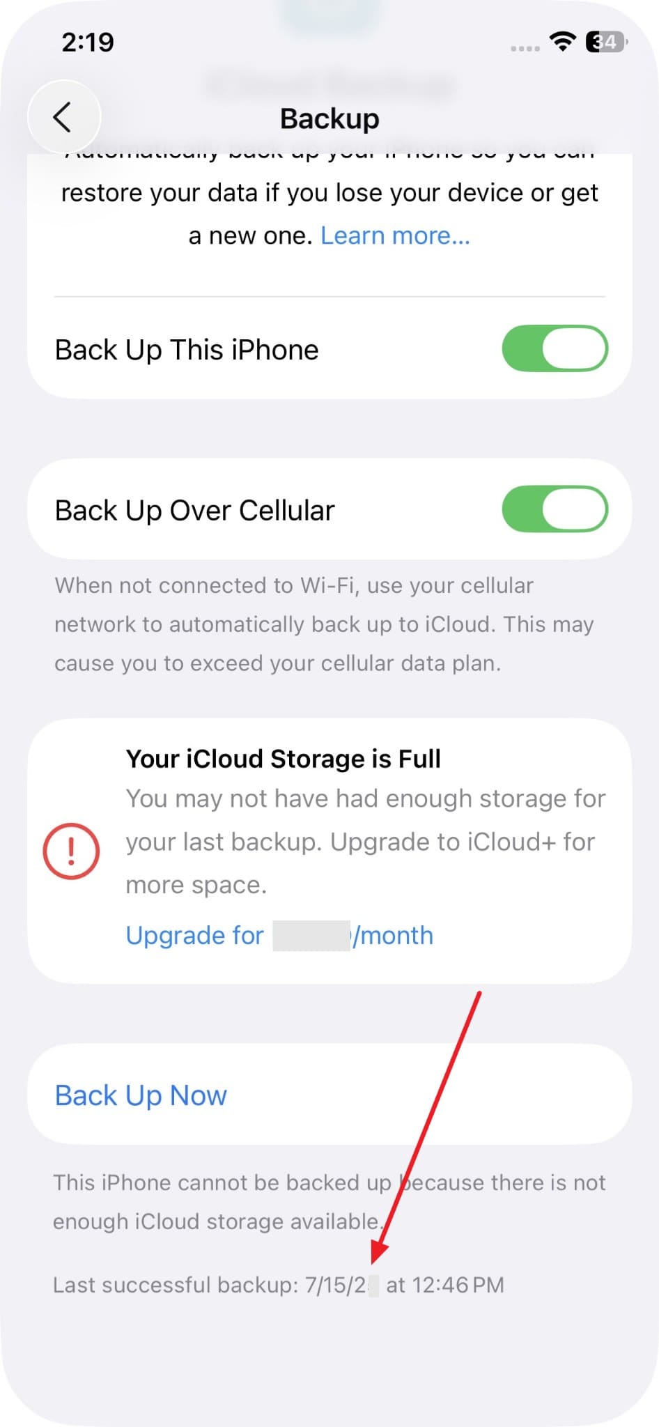 view icloud backed up last date