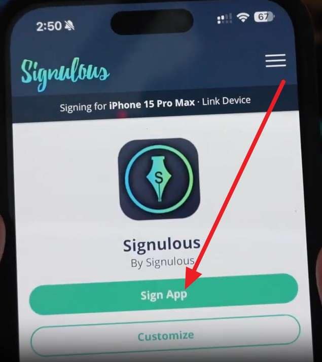 choose the sign app button