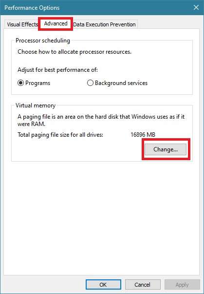 click change under advanced