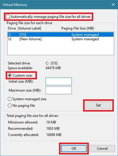 setting custom size for virtual memory