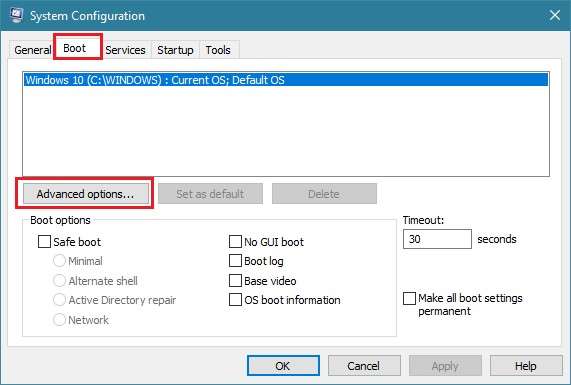 click on advanced options