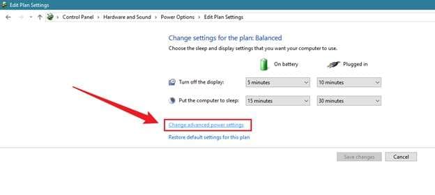 click on change advanced power settings