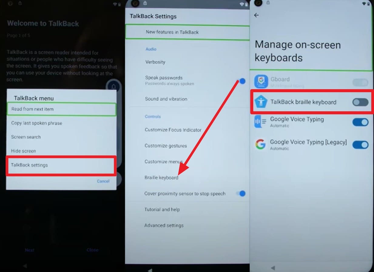 use the talkback keyboard