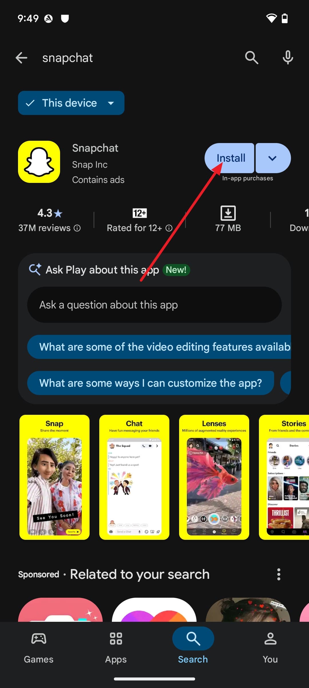 tap to install the app