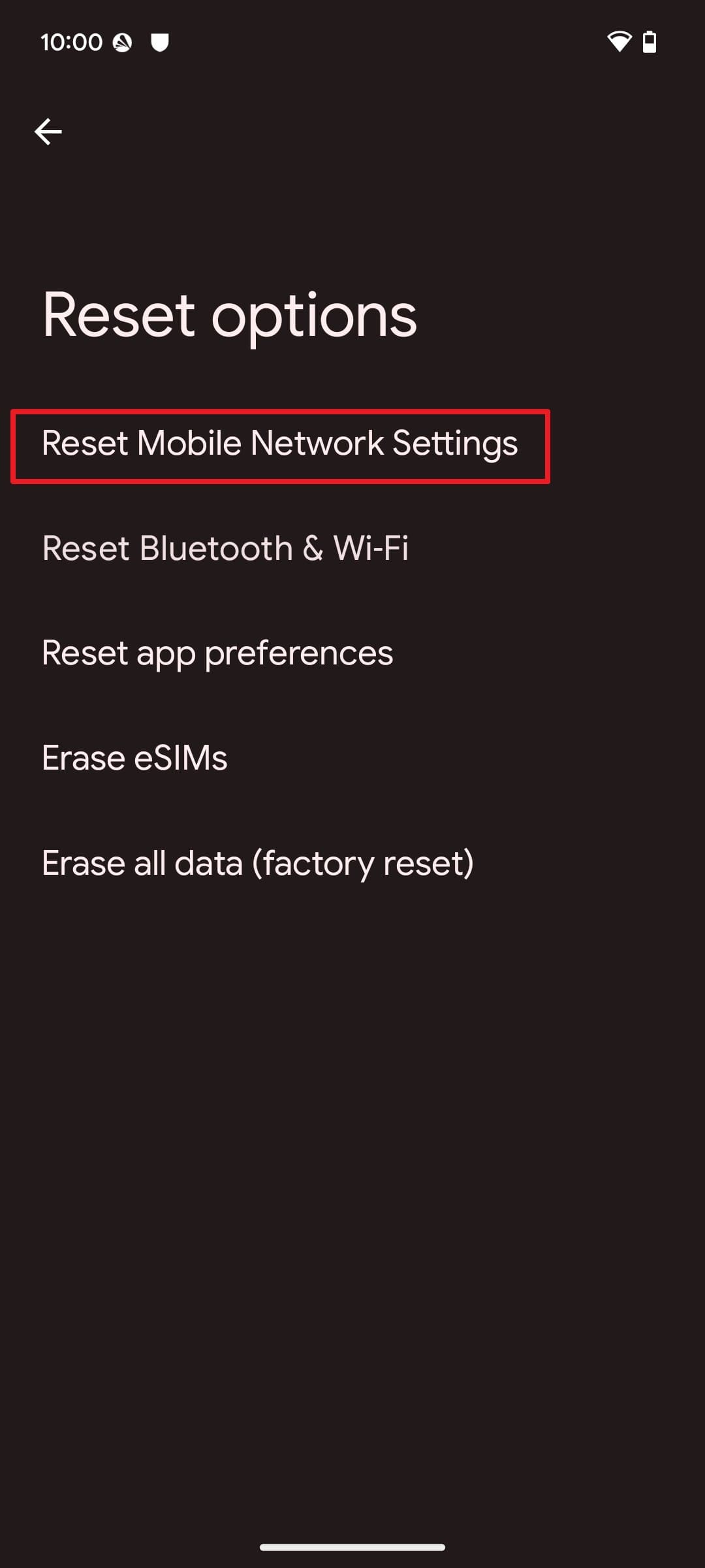 pick the rest mobile settings option