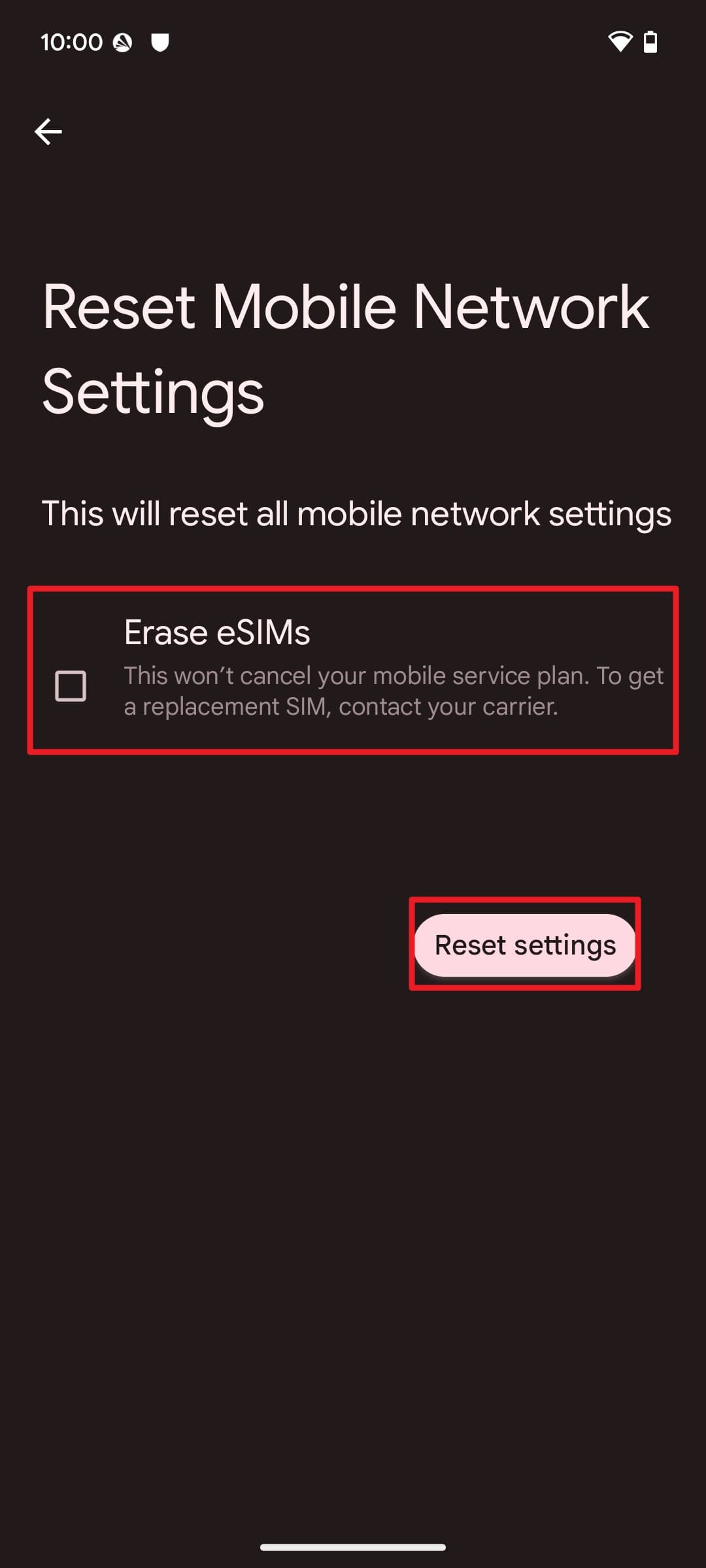choose the reset settings option