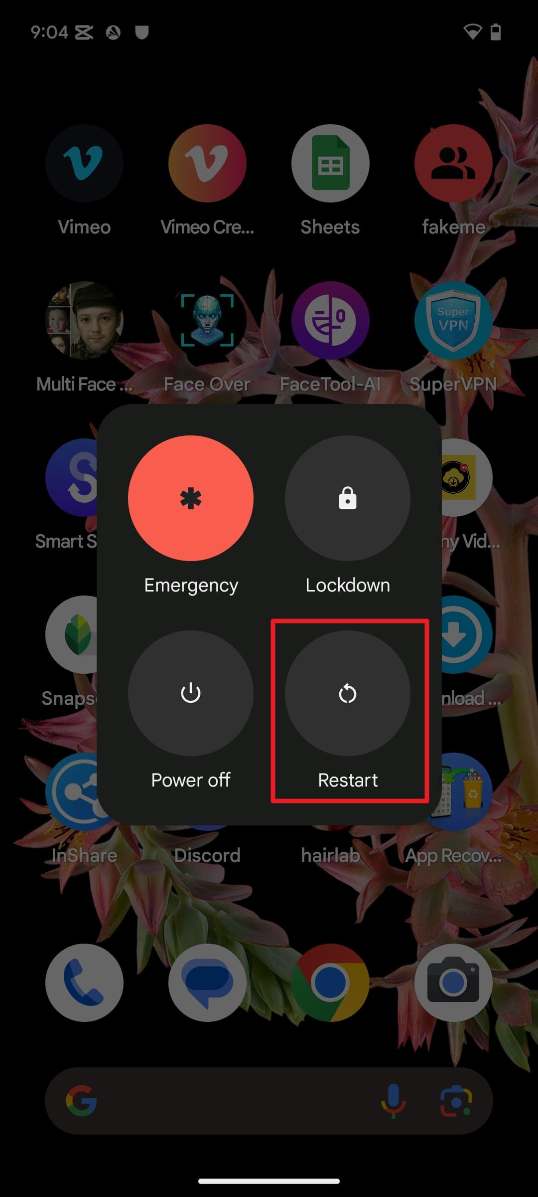 tap to restart device