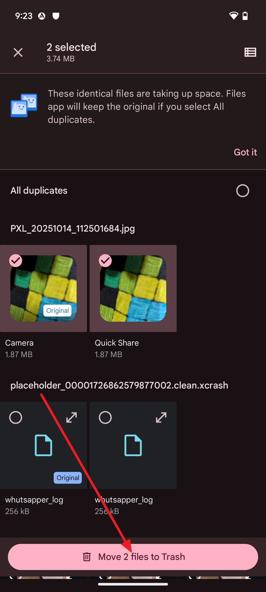 move the files to trash