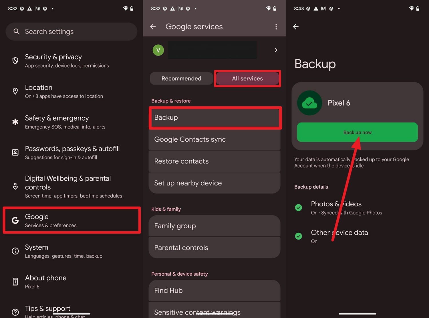 toggle on backup option
