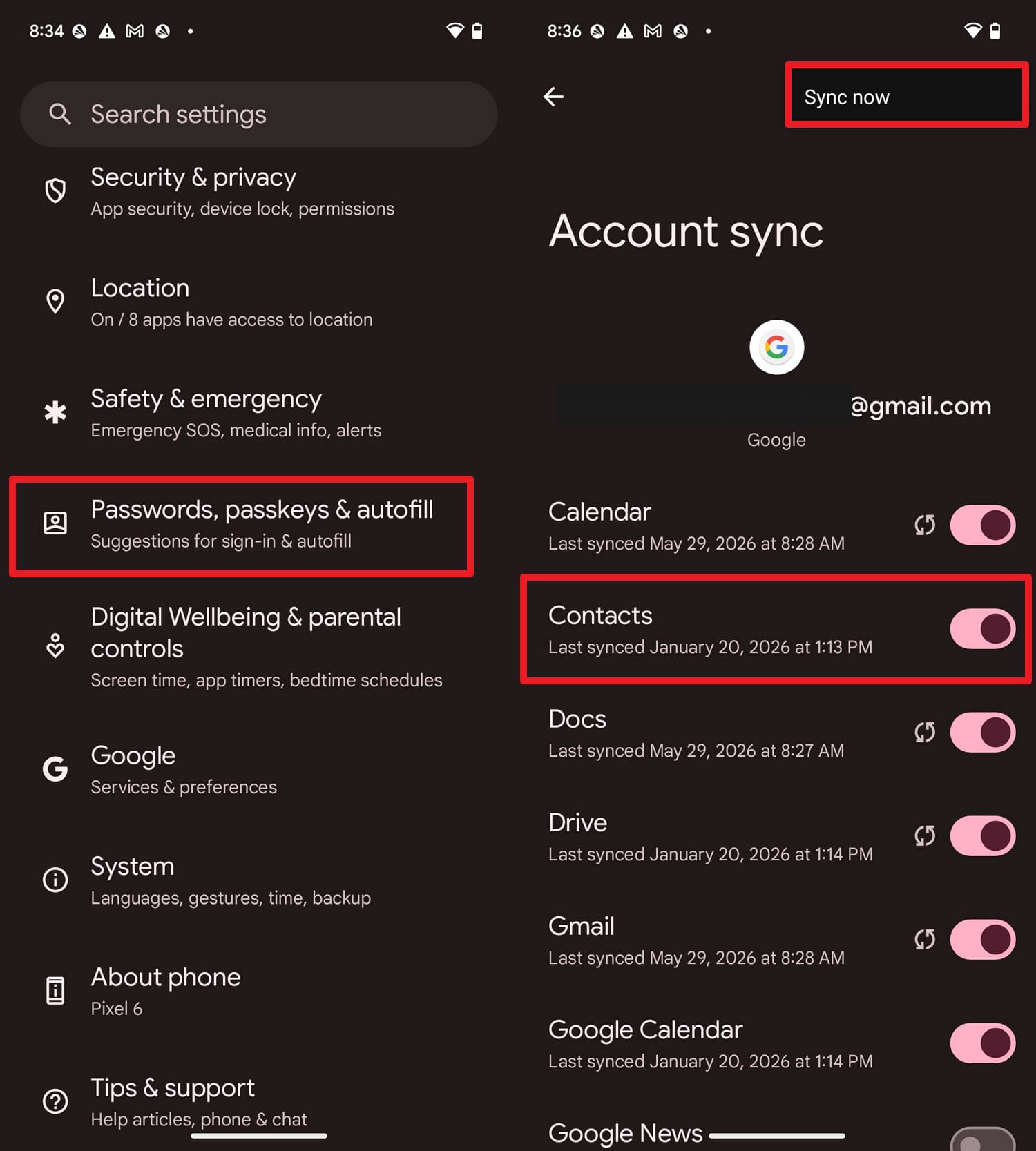sync the contacts google