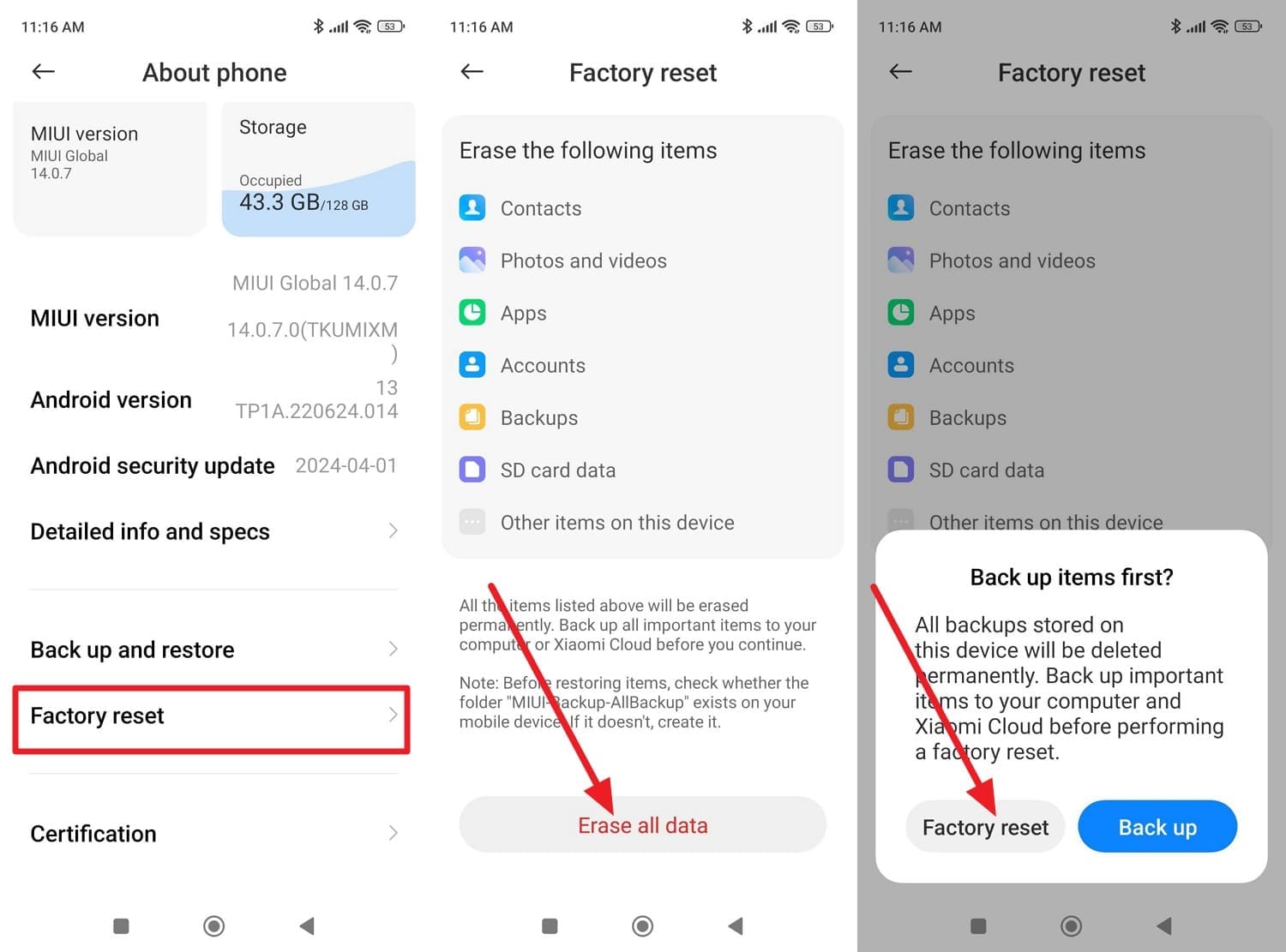 tap to erase all data