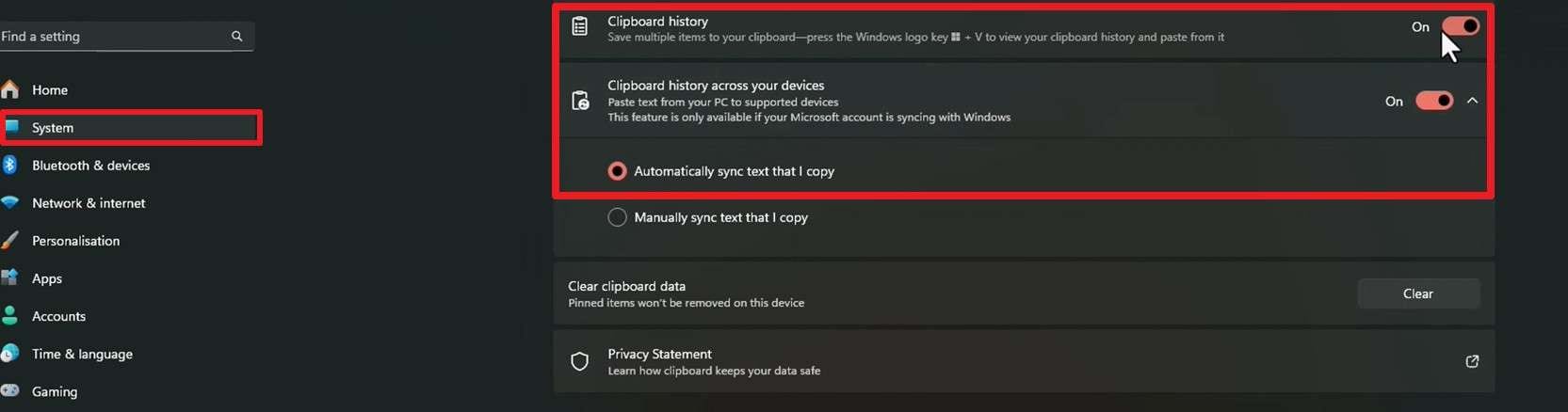 enable the clipboard options