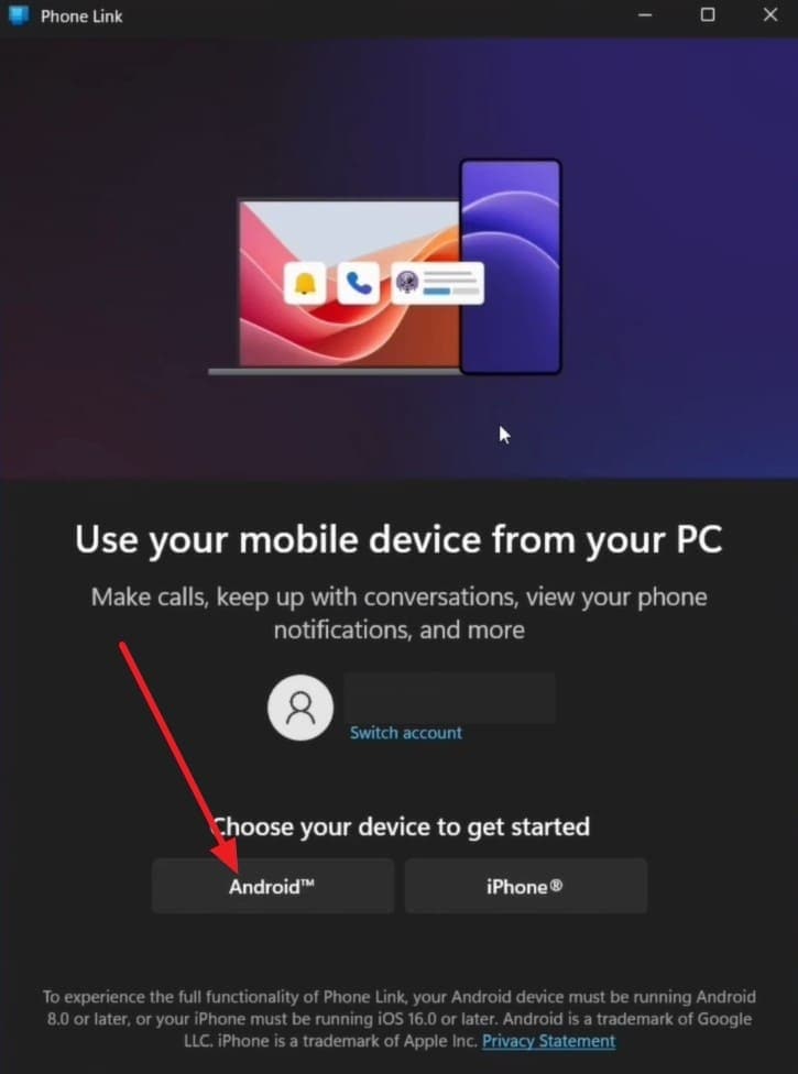 choose the android option