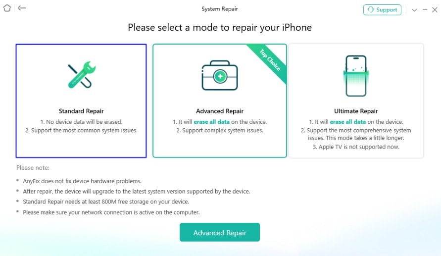anyfix repair mode details
