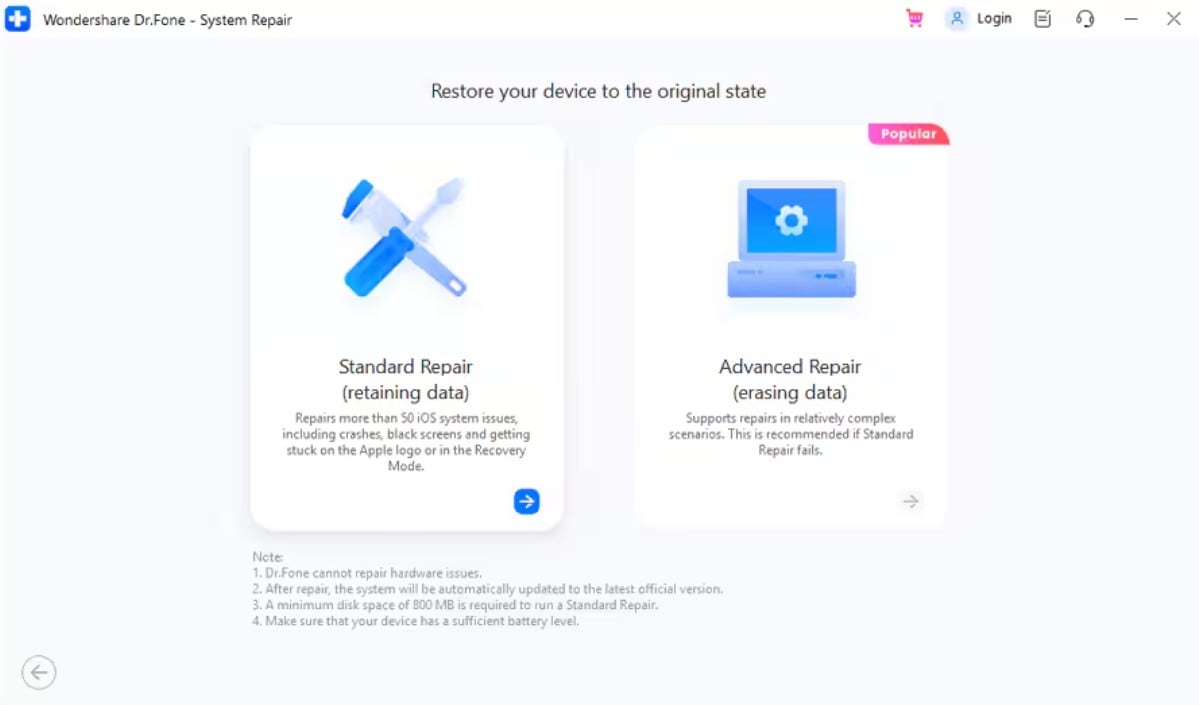 drfone repair modes