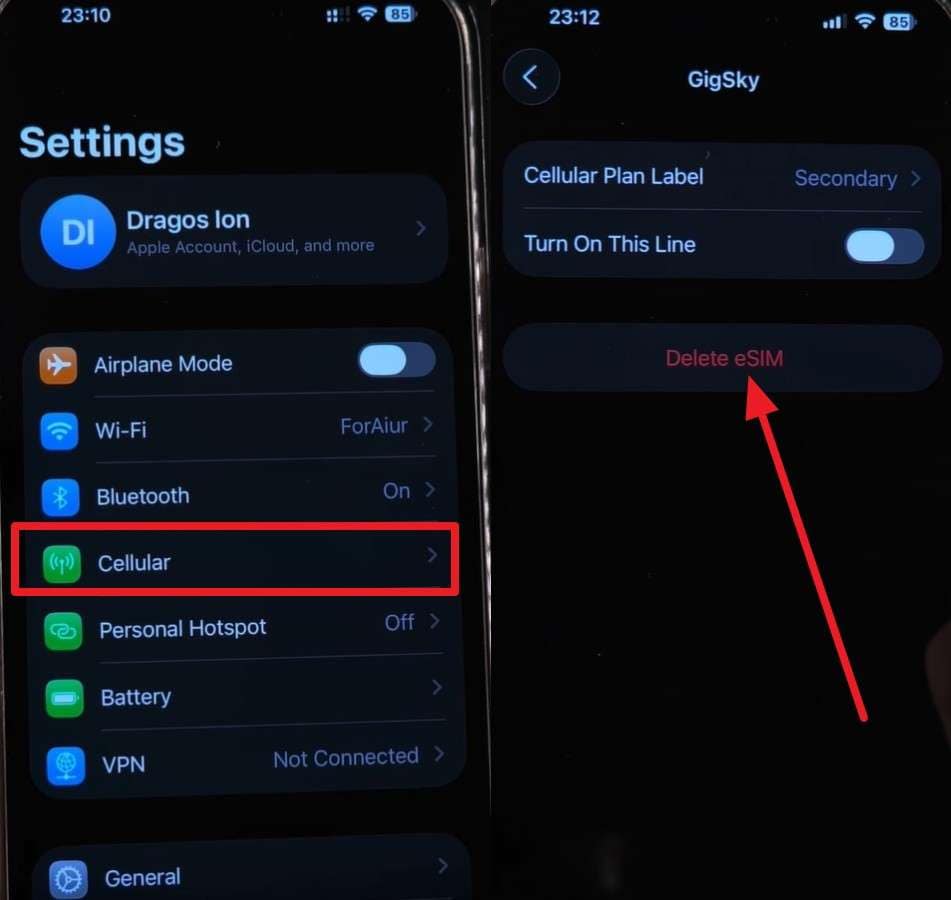 choose delete esim