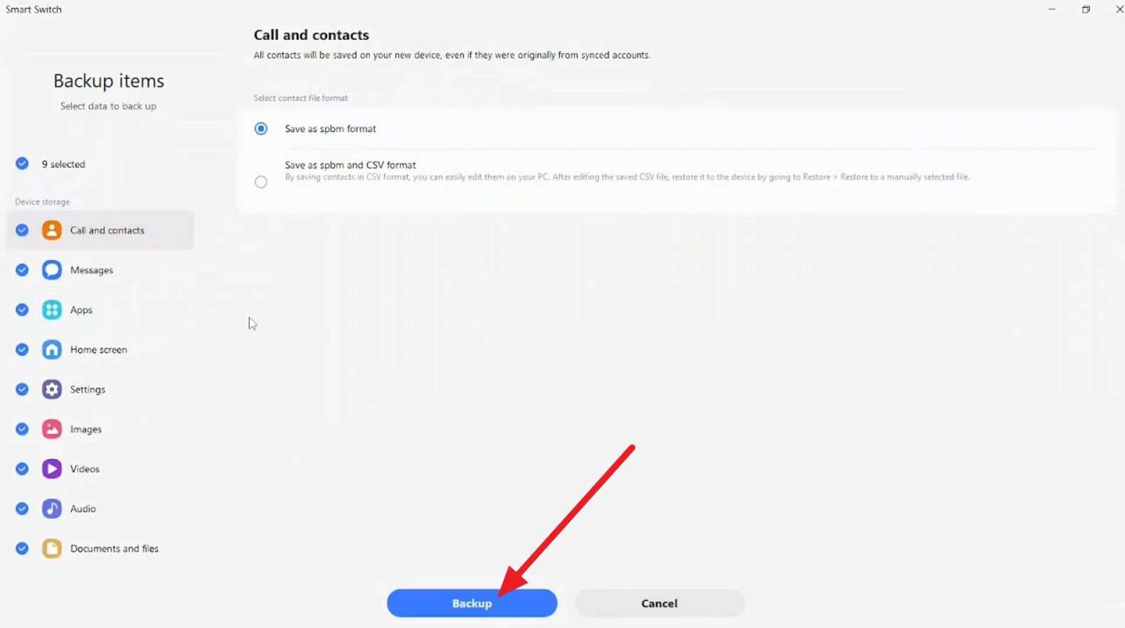 pick backup option