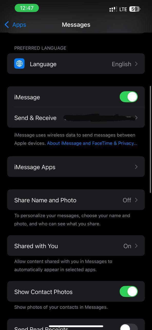 Désactiver puis réactiver iMessage dans Réglages sur iOS 27