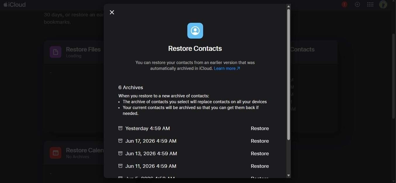 restore contacts from icloud
