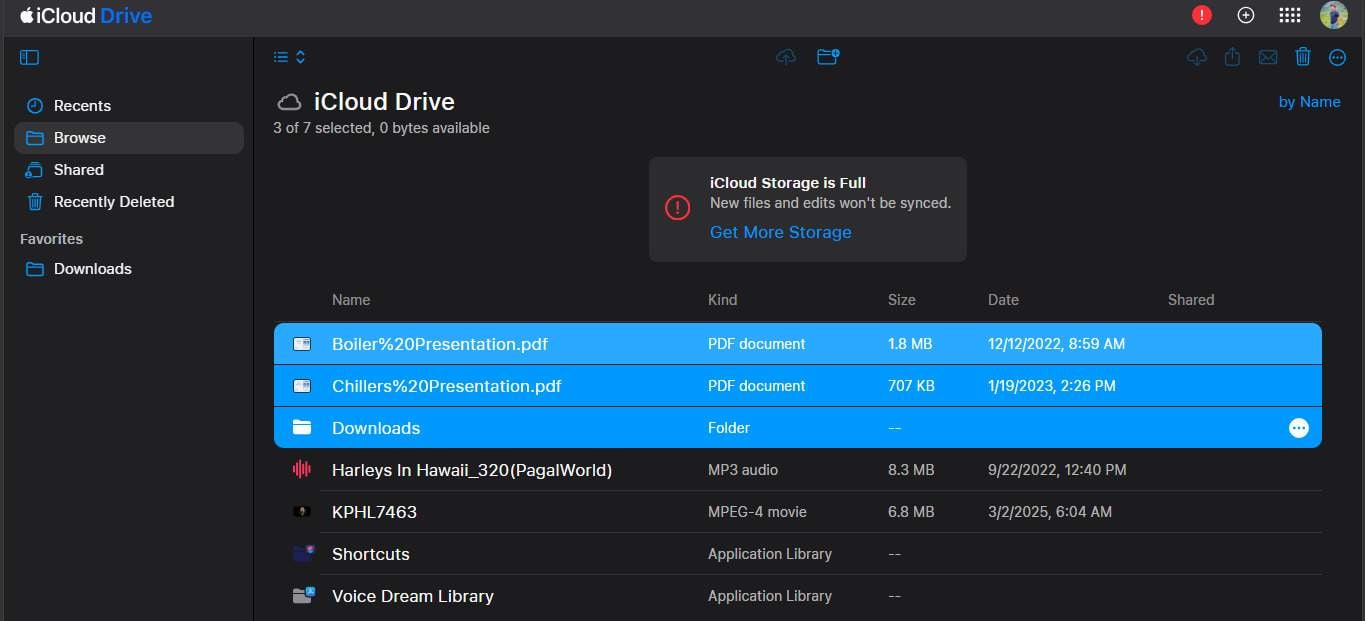 delete multiple files from icloud site