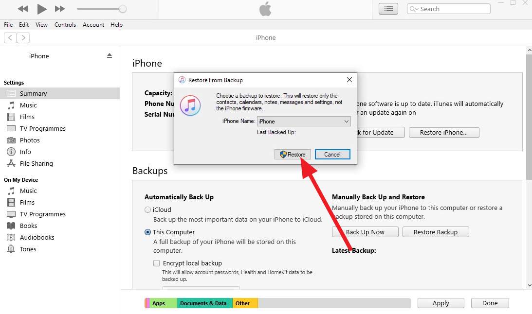pick the restore button