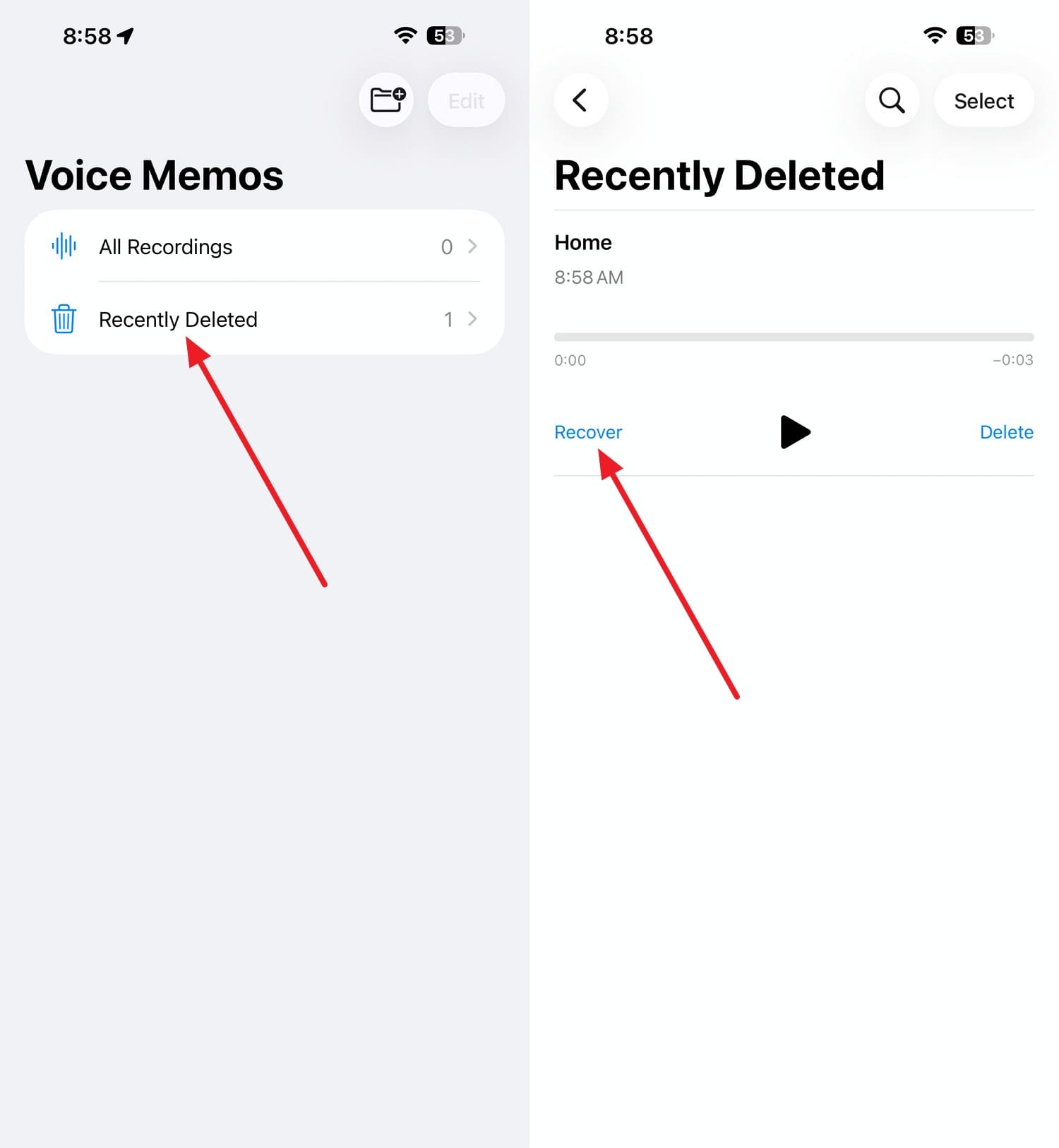 recover the voice memos