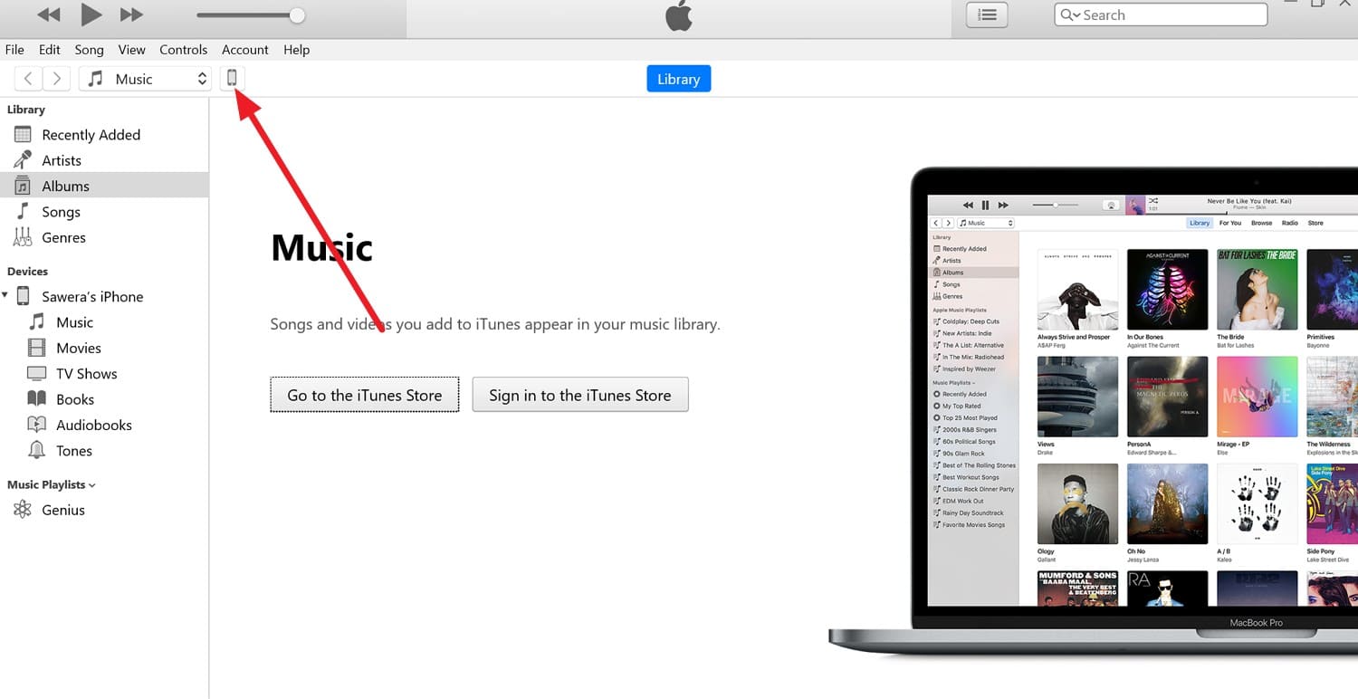 Sélectionner l’iPhone dans iTunes ou Finder