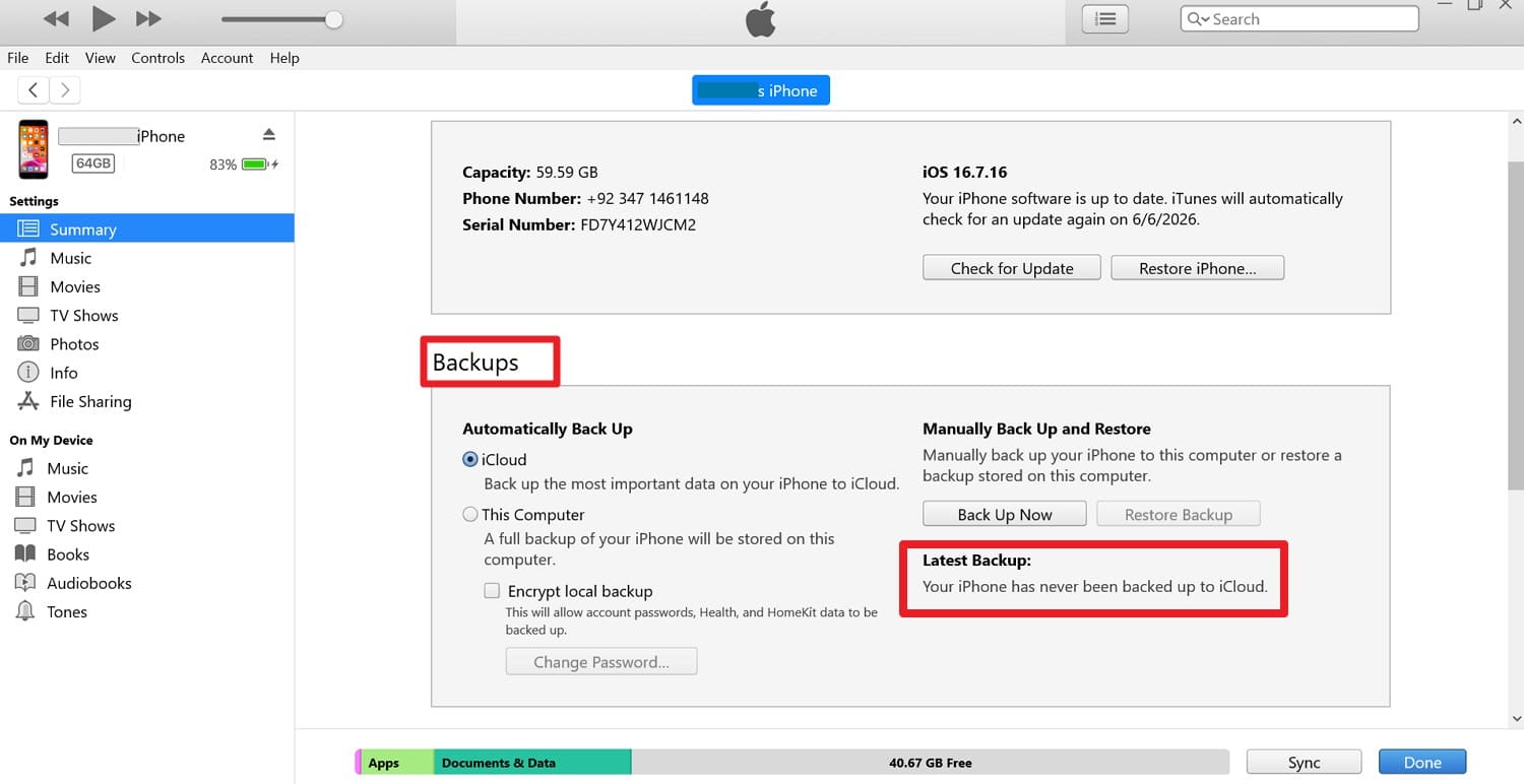 Vérifier la dernière sauvegarde dans iTunes