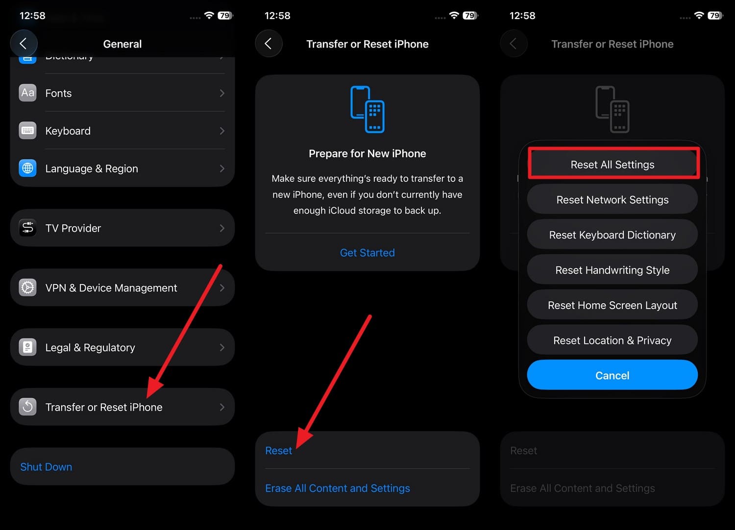 choose reset options