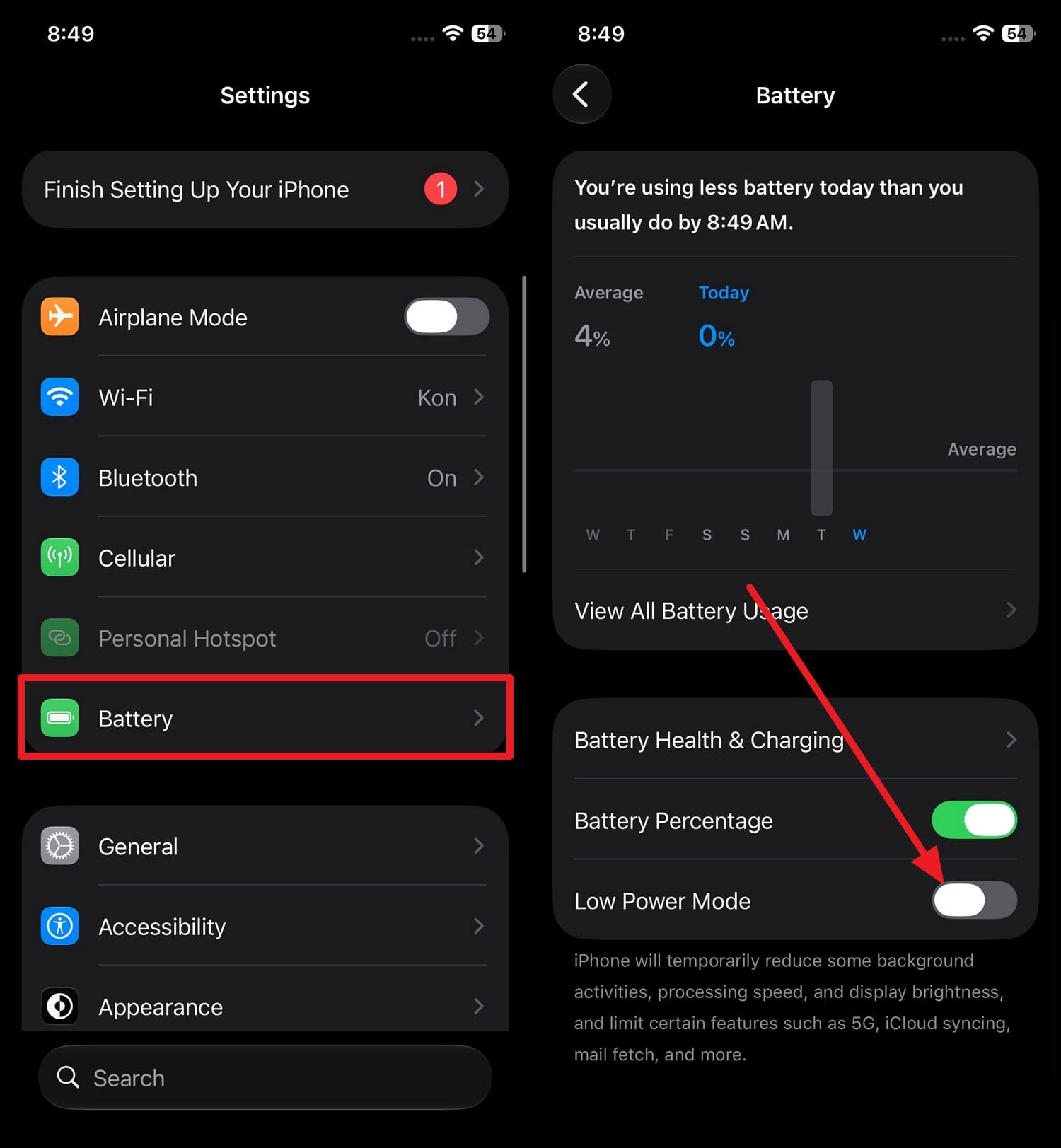 disable low power mode