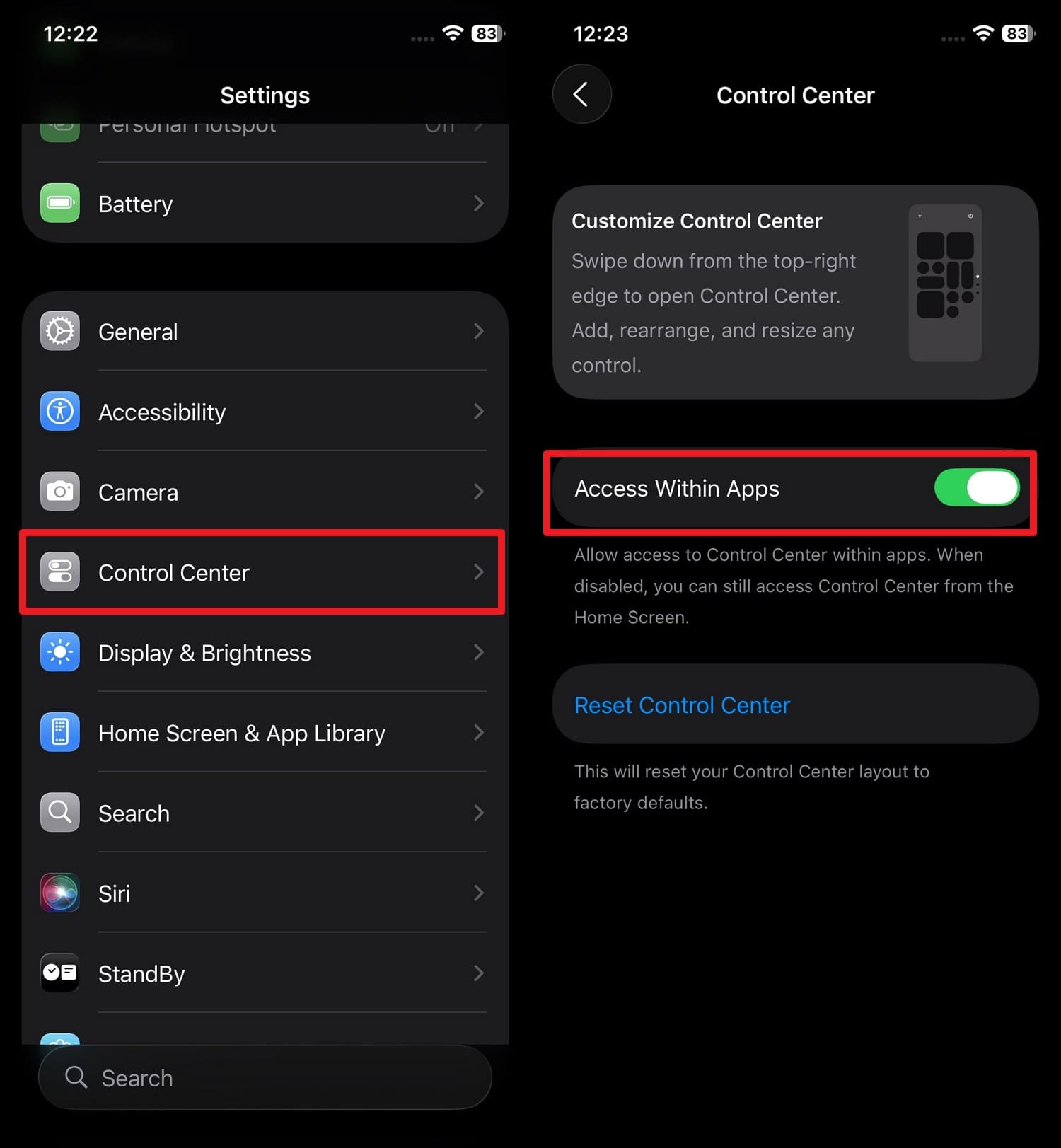 tap access within apps
