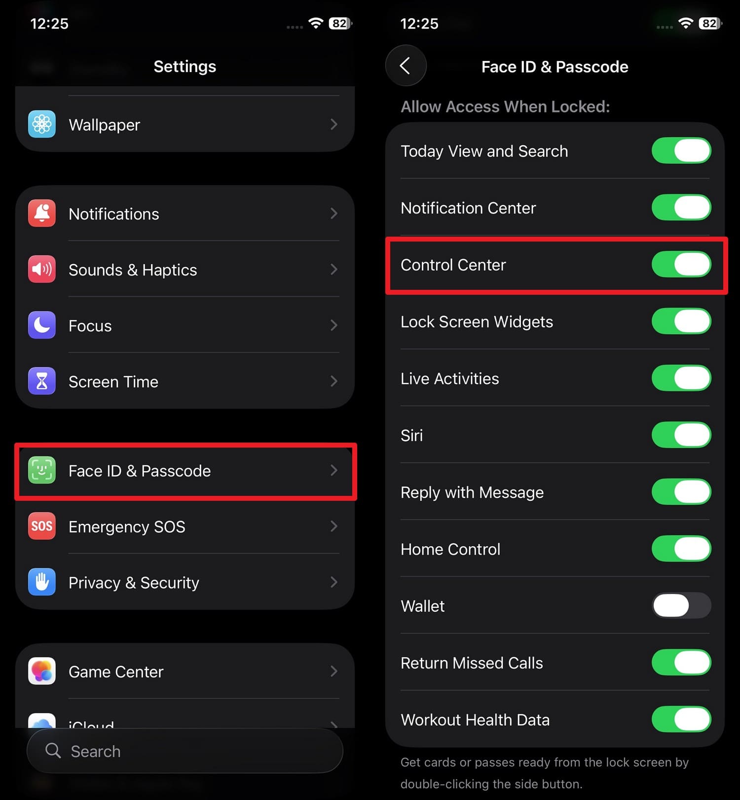 toggle control center