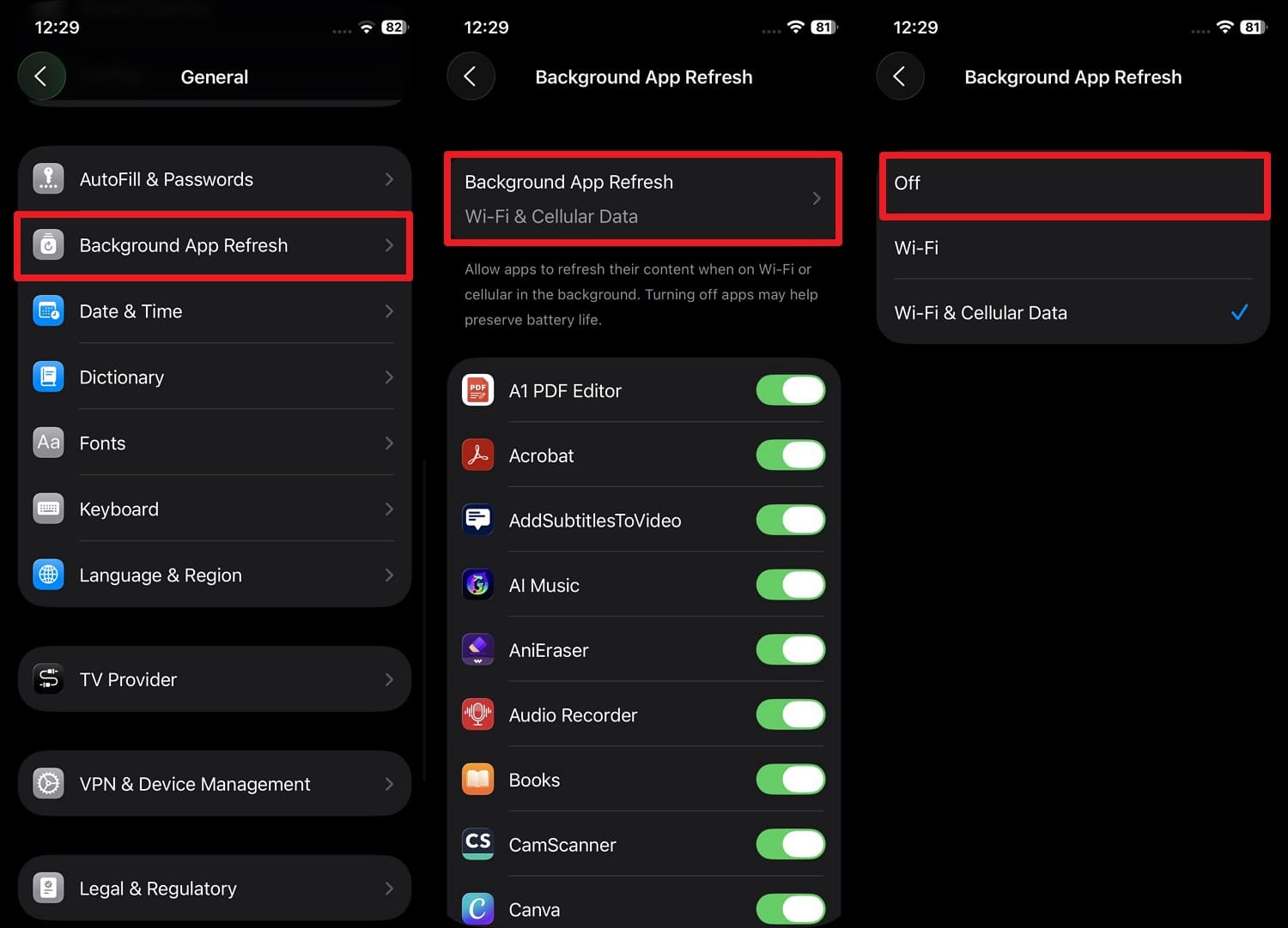 off background app refresh