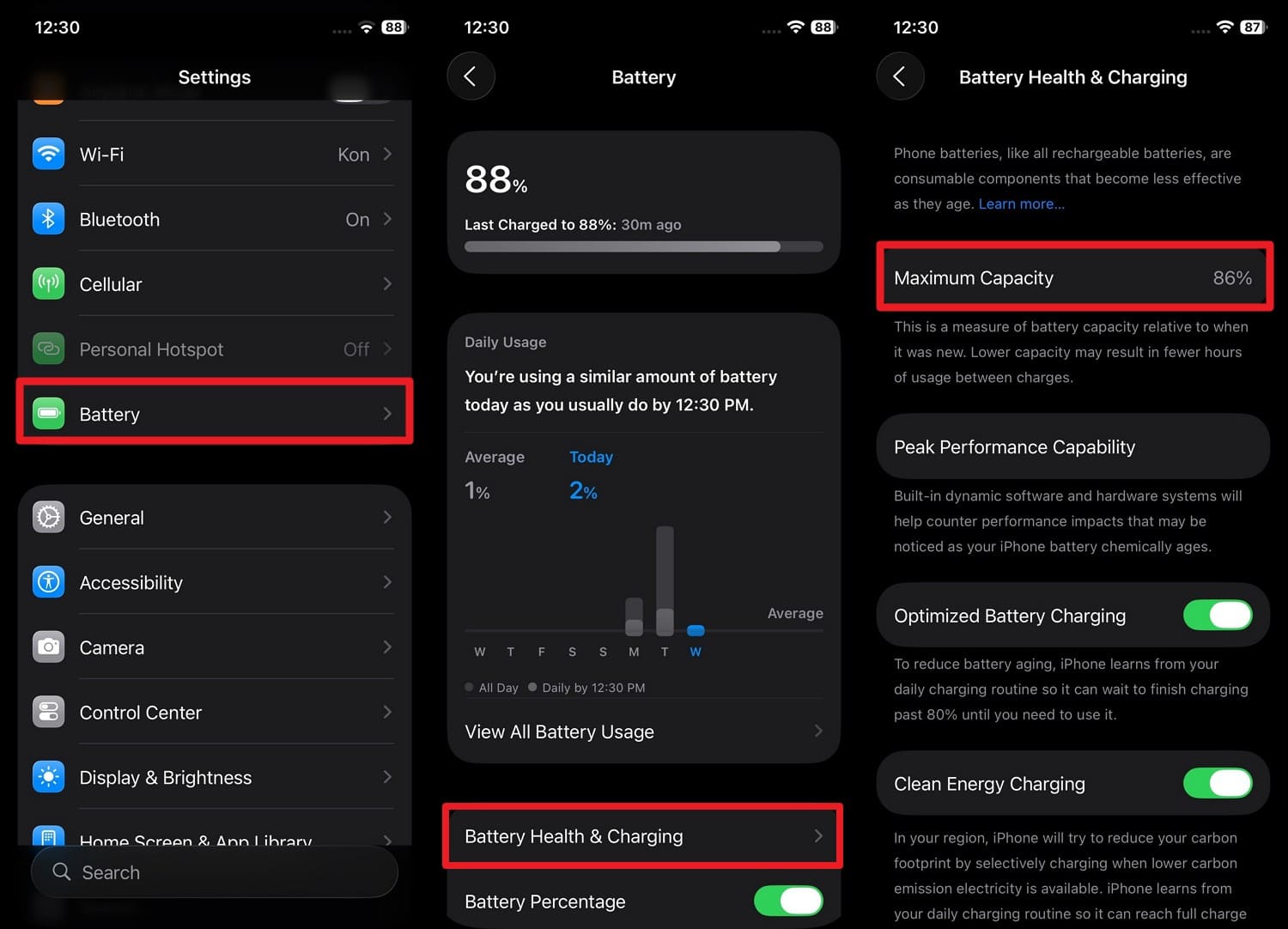 vérifier la capacité maximale de la batterie iPhone
