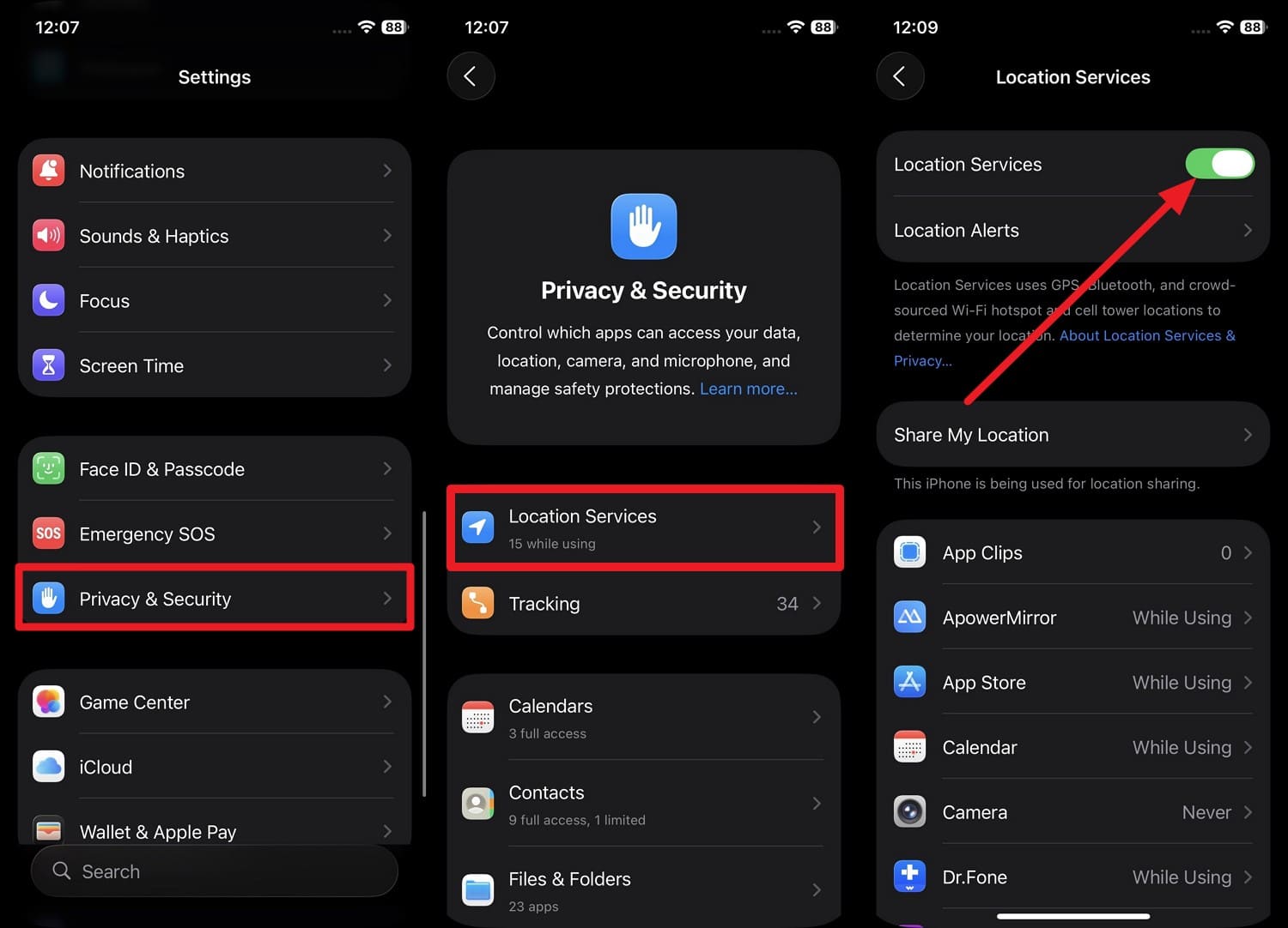ouvrir les services de localisation sur iOS 27