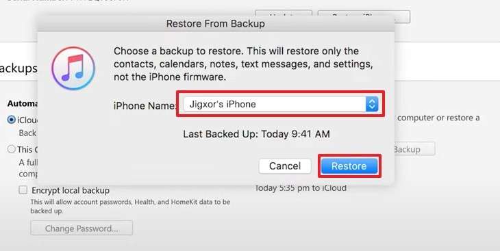 choose to restore backup