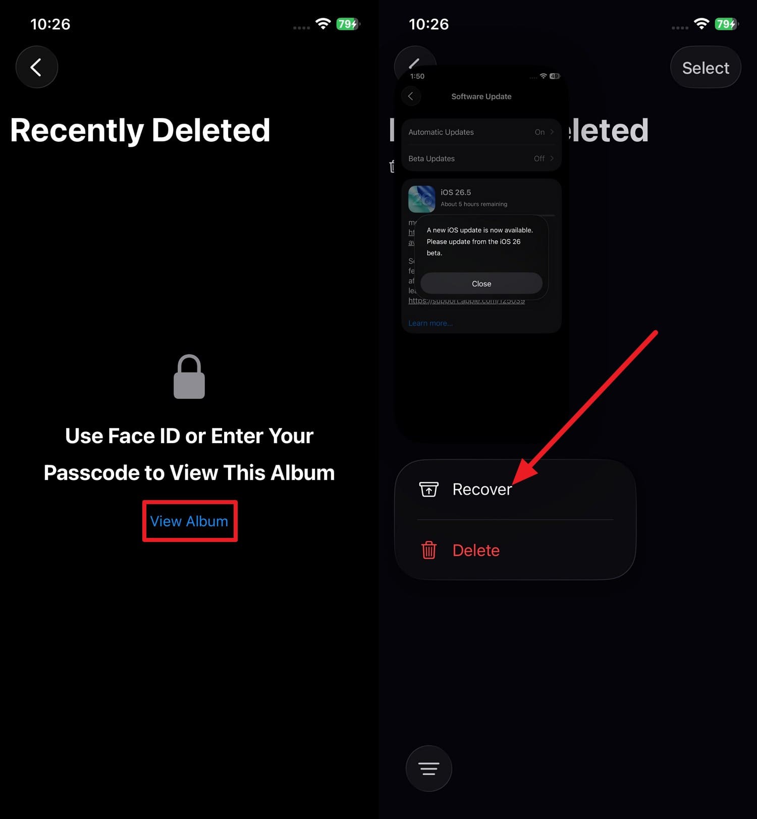 pick the recover button