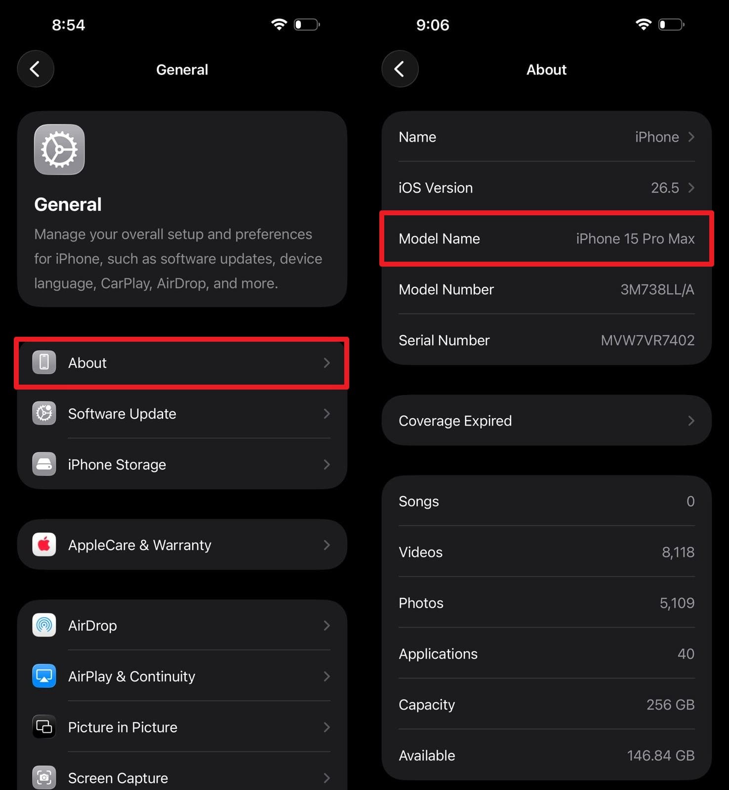 Vérifier le modèle d’iPhone dans Informations