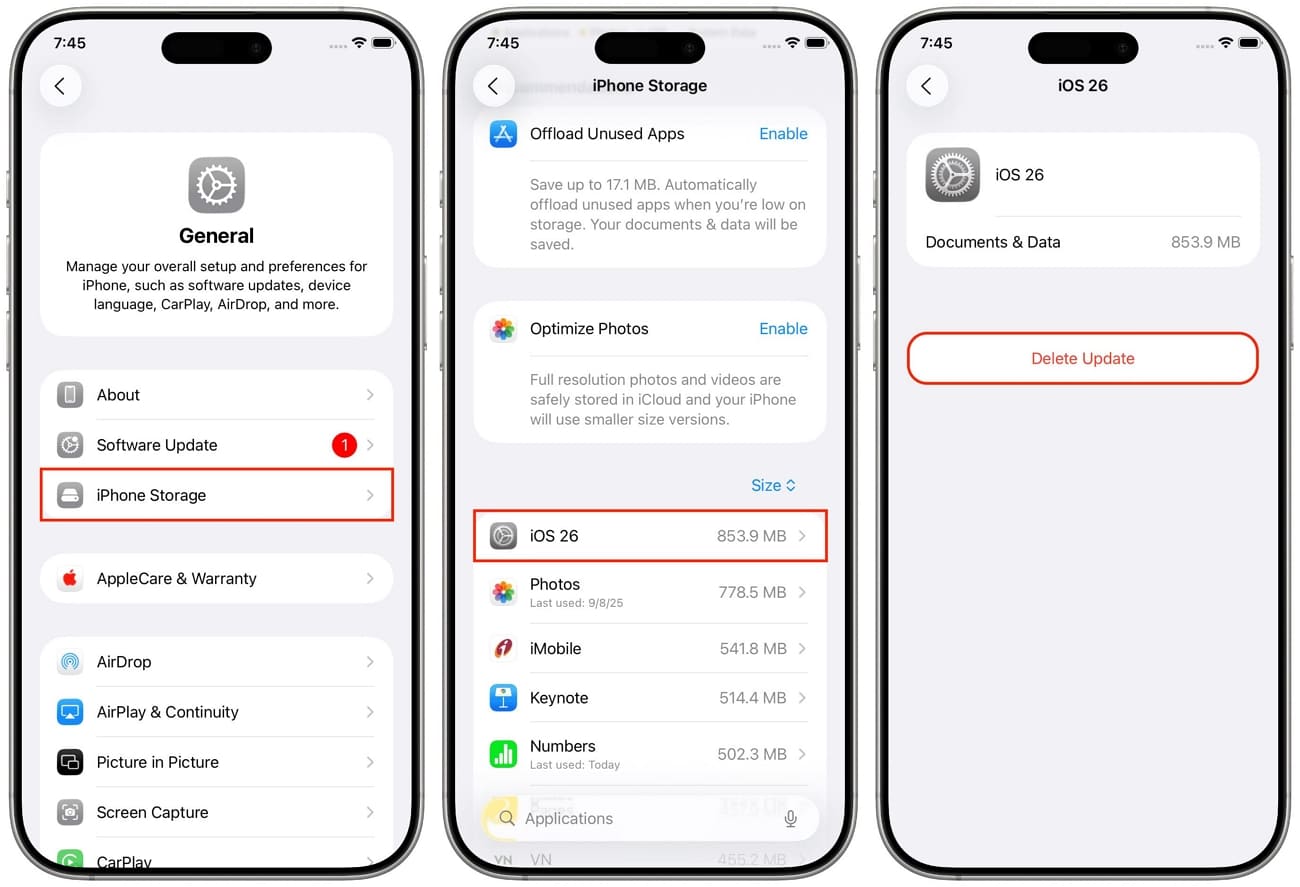 Supprimer un fichier de mise à jour iOS corrompu