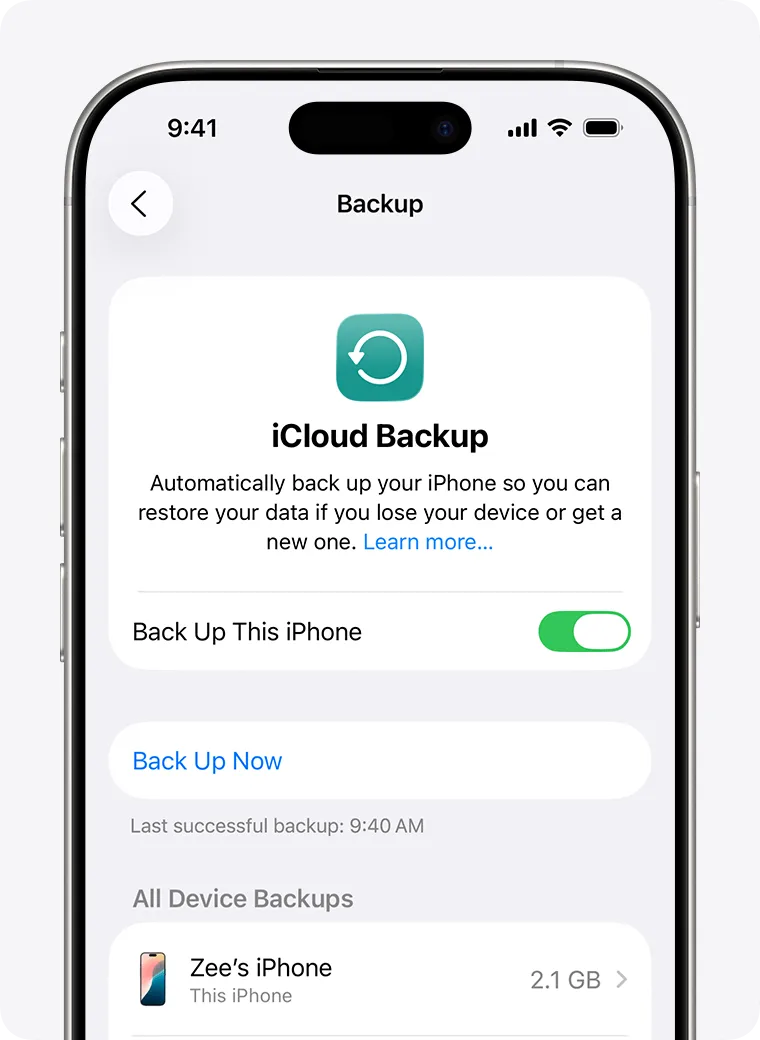 Activate iCloud Backup