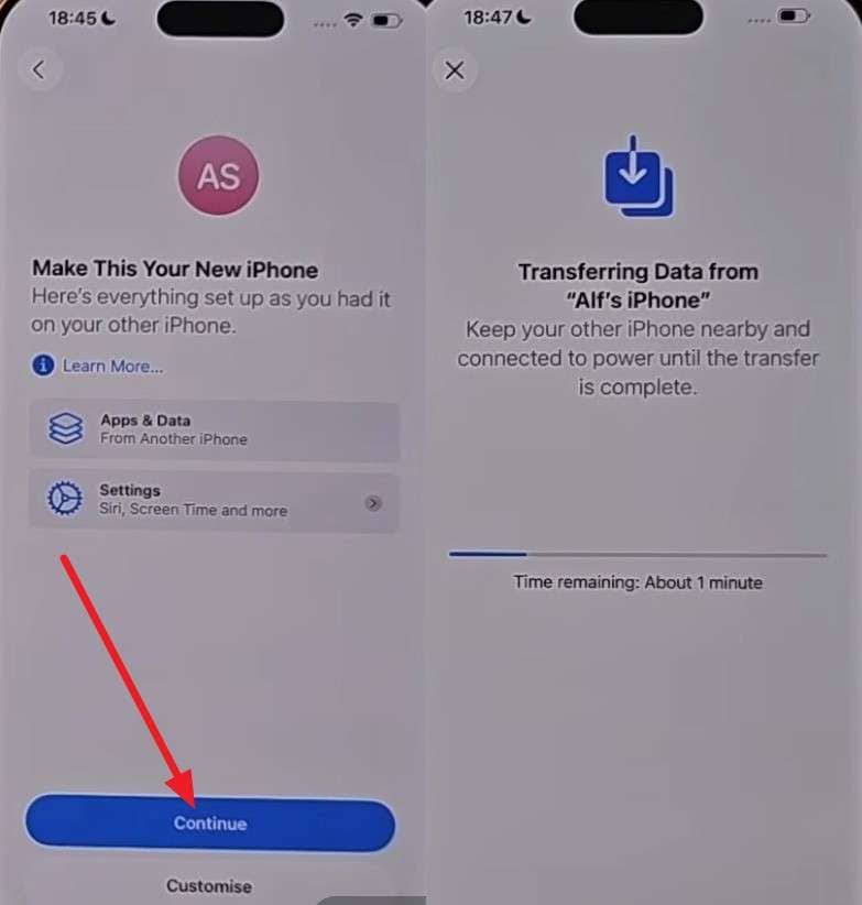 tap the continue button
