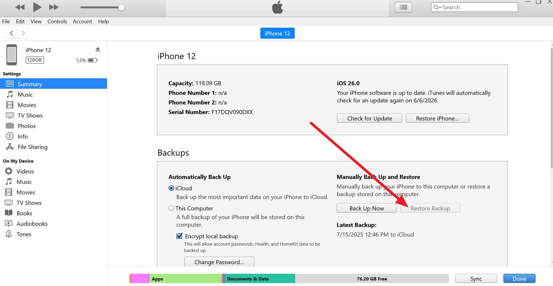 Restaurer une sauvegarde iPhone depuis un ordinateur