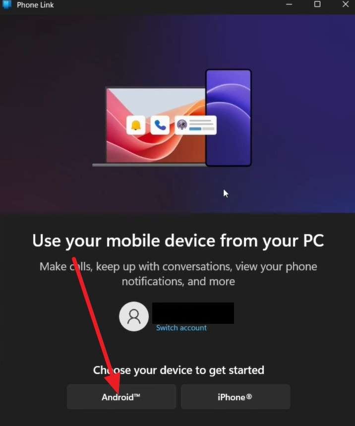 choose android option
