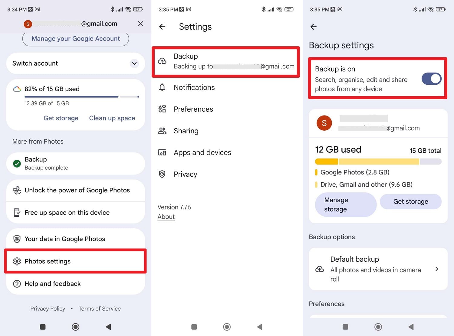 toggle the backup on