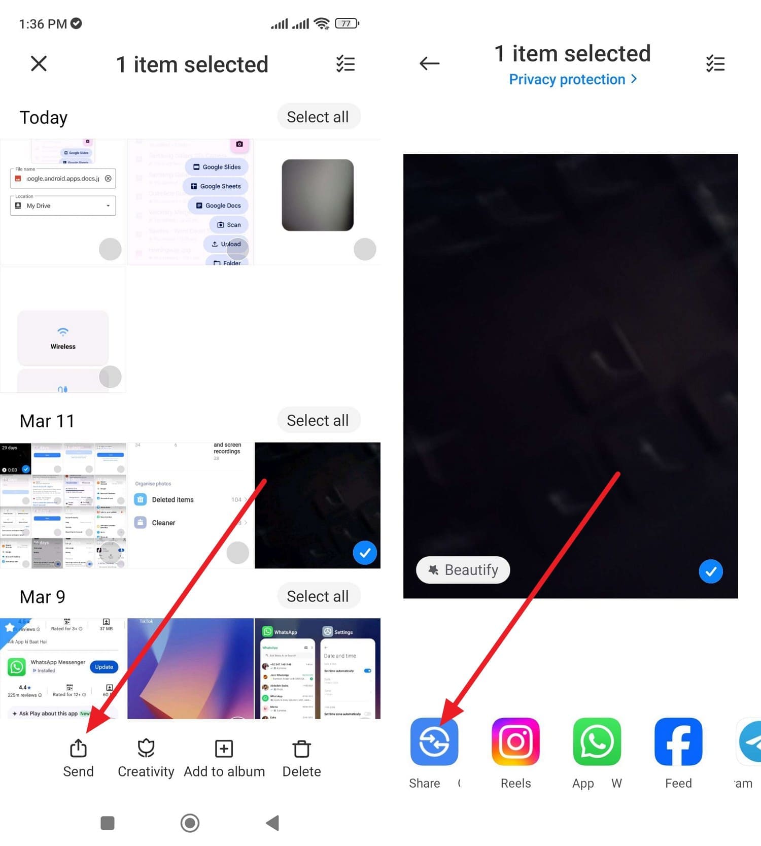 choose the nearby share feature