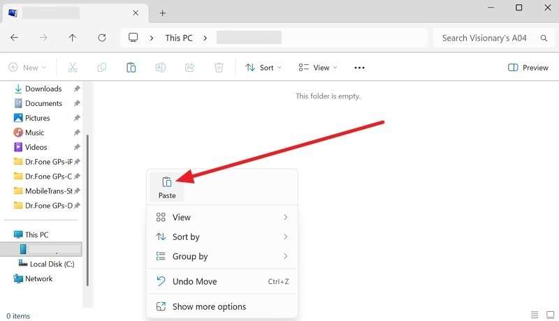 paste the data on android