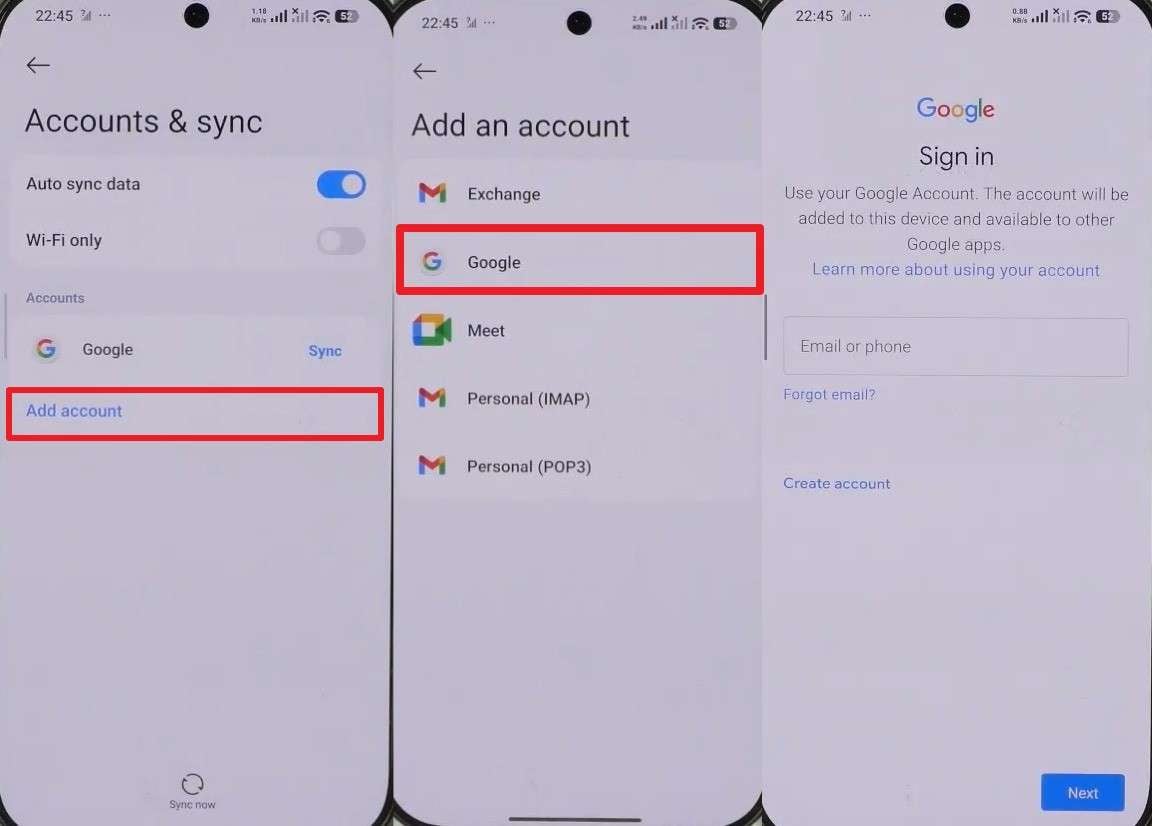 add the google account