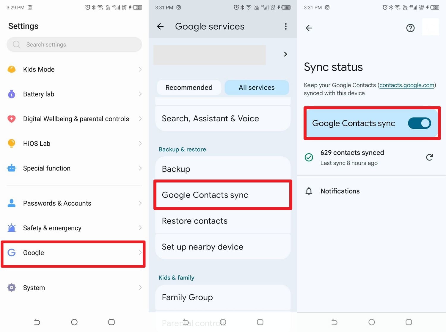 check google contact sync